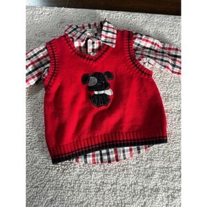 Baby Boys Red Dog Christmas Sweater Vest Plaid Shirt Set 3 Months
